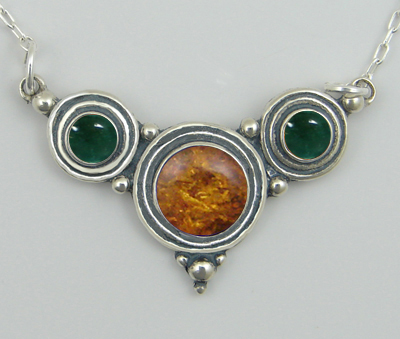 Sterling Silver Necklace Amber And Fluorite